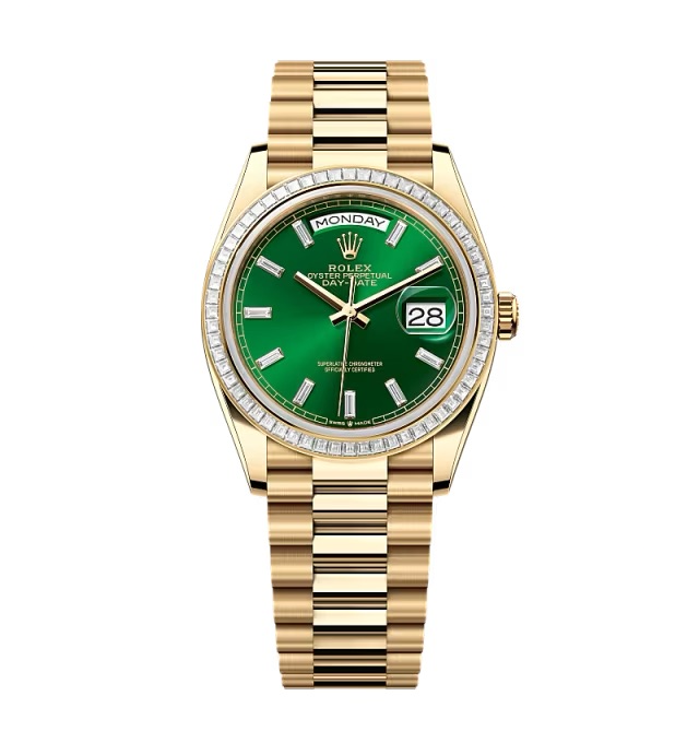 Superclone Rolex Day-Date Bright Green Diamond Dial 128398tbr-0035 36 mm