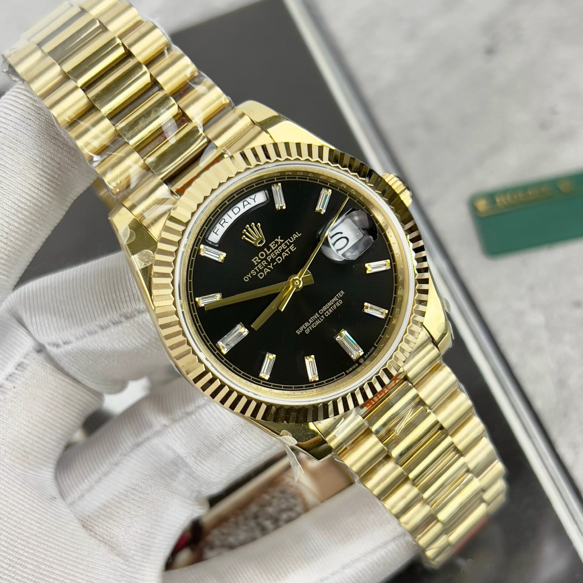 Superclone Rolex Day-Date Bright Black Diamond Dial 228238-0004 40 mm - Image 3