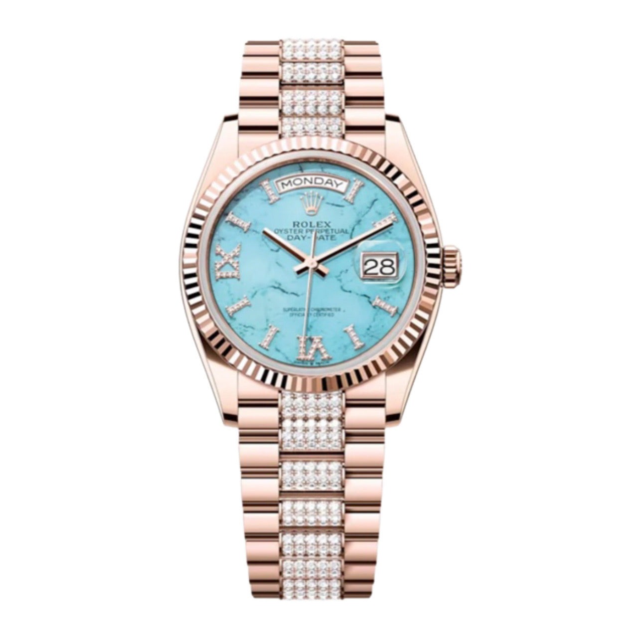 Superclone Rolex Day-Date Turquoise Dial 128235 Diamond-set 36 mm