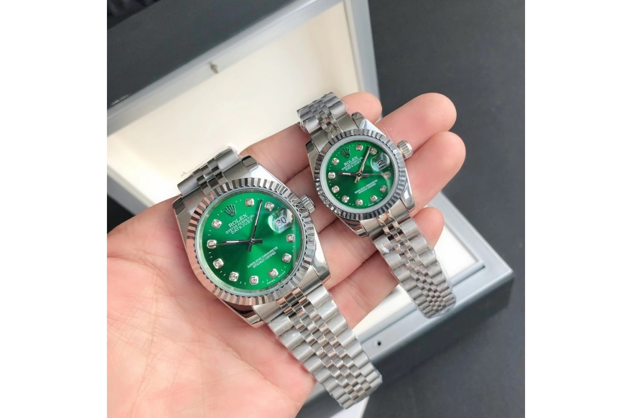 Rolex Datejust SS/SS Jub Green/Dia 36/28 mm