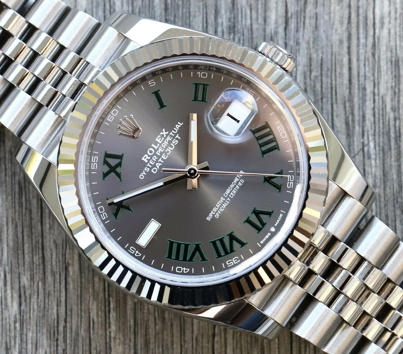 Superclone Rolex Datejust Rhodium Dial 126334 “Wimbledon” Flutted/Jubilee 41 mm - Image 3